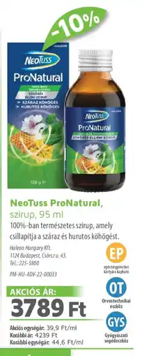 Alma Gyógyszertárak NeoTuss ProNatural, szirup ajánlat