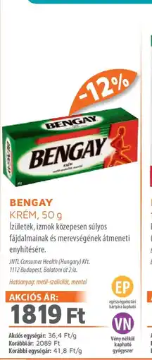 Alma Gyógyszertárak Bengay krém ajánlat