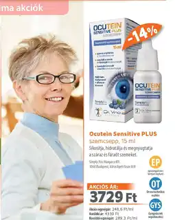 Alma Gyógyszertárak Ocutein Sensitive PLUS szemcsepp ajánlat