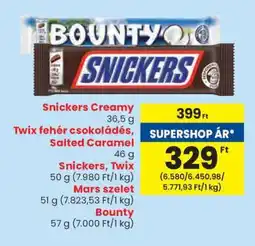Spar Snickers Creamy, Twix fehér csokoládés, Salted Caramel, Snickers, Twix, Mars szelet, Bounty ajánlat