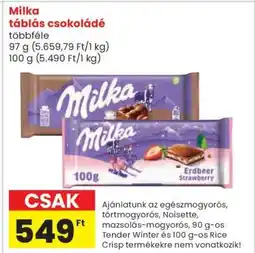 Spar MILKA Táblás csokoládé ajánlat