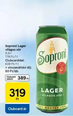 Tesco Soproni Lager világos sör ajánlat