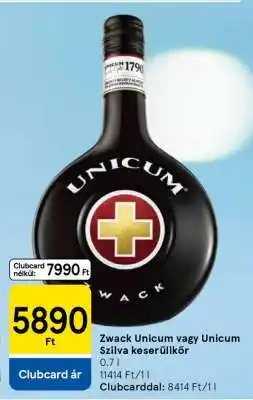 Tesco Zwack Unicum vagy Unicum Szilva keserűlikőr ajánlat