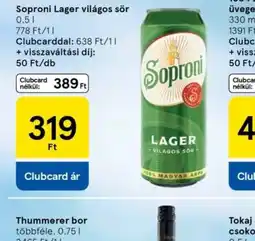 Tesco Soproni Lager világos sör ajánlat