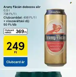 Tesco Arany Fácán dobozos sör ajánlat