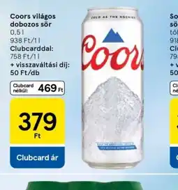 Tesco Coors világos dobozos sör ajánlat