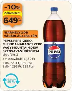 Auchan Pepsi, Pepsi Zero, Mirinda Narancs Zero vagy Mountain Dew szénsavas üdítőital ajánlat