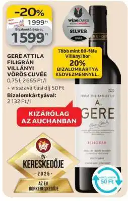 Auchan GERE ATTILA FILIGRÁN VILLÁNYI VÖRÖS CUVÉE ajánlat