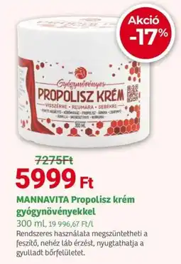 Herbaház MANNAVITA Propolisz krém gyógynövényekkel ajánlat