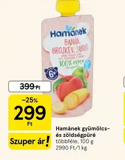 Tesco Hamanek gyümölcs- és zöldségpüré ajánlat