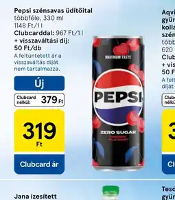 Tesco Pepsi szénsavas üd Clubcarddal: 479 Ft/11tőital ajánlat