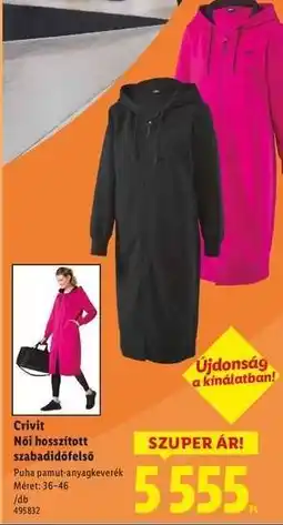 Lidl Crivit Női hosszított szabadidőfelső ajánlat