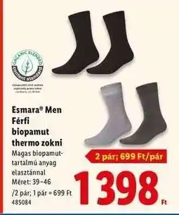 Lidl Esmara Men Férfi biopamut thermo zokni ajánlat