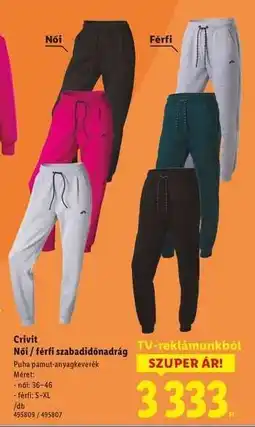 Lidl CRIVIT Női / férfi szabadidőnadrág ajánlat