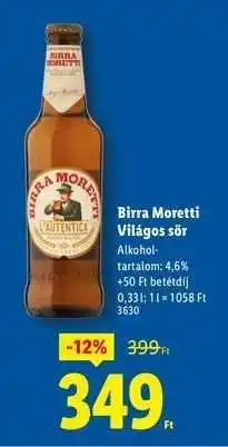 Lidl BIRRA MORETTI Világos sör ajánlat