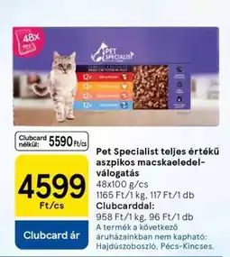 Tesco Pet Specialist teljes értékű aszpikos macskaeledel-válogatás ajánlat