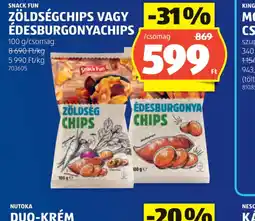 ALDI SNACK FUN ZÖLDSÉG/ÉDESBURGONYA CHIPS ajánlat
