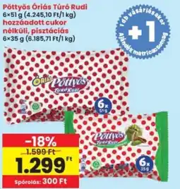 Interspar Pöttyös Óriás Túró Rudi, hozzáadott cukor nélküli, pisztáciás ajánlat