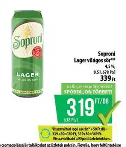 Coop Soproni Lager világos sör ajánlat