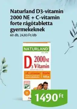 EcoFamily Naturland D3-vitamin 2000 NE + C-vitamin forte rágótabletta gyermekeknek ajánlat
