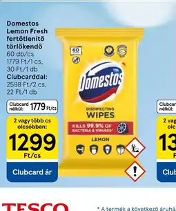 Tesco Domestos Lemon Fresh törlőkendő ajánlat