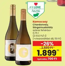 Spar Kamocsay Chardonnay, Sárgamuskotály ajánlat