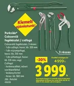 Lidl PARKSIDE Csőszerelő fogókészlet / csőfogó ajánlat