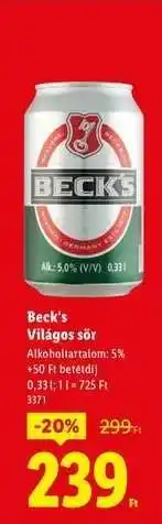 Lidl BECK'S Világos sör ajánlat