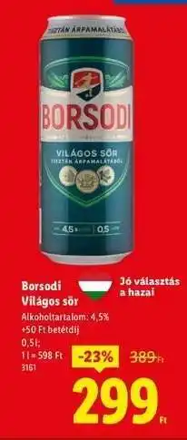 Lidl BORSODI Világos sör ajánlat