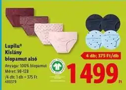 Lidl LUPILU Kislány biopamut alsó ajánlat
