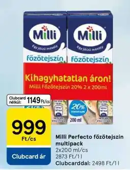 Tesco Milli perfecto főzőtejszín multipack ajánlat