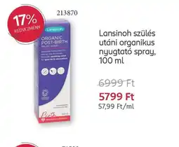 Rossmann Lansinoh szülés utáni organikus nyugtat spray ajánlat