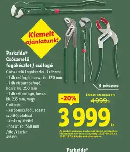 Lidl PARKSIDE Csőszerelő fogkészlet ajánlat