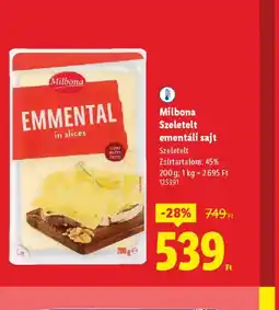 Lidl Milbona szeletelt ementáli sajt ajánlat