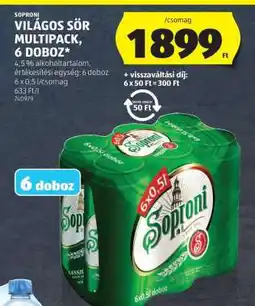 ALDI Soproni Világos Sör Multipack, 6 doboz ajánlat