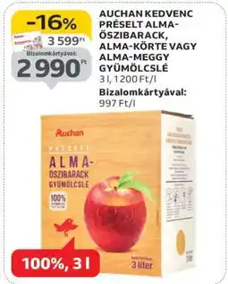 Auchan AUCHAN KEDVENC PRÉSELT ALMA-ŐSZIBARACK, ALMA-KÖRTE VAGY ALMA-MEGGY GYÜMÖLCSLÉ ajánlat