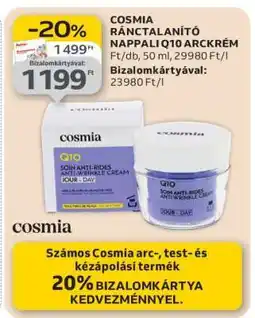 Auchan COSMIA RÁNCTALANÍTÓ NAPPALI Q10 ARCKRÉM ajánlat