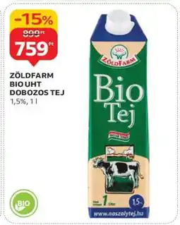 Auchan ZÖLDFARM BIO UHT DOBOZOS TEJ ajánlat