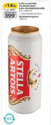 Auchan STELLA ARTOIS VILÁGOS VAGY 0,0%-OS DOBOZOS SÖR ajánlat