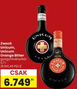 Spar Zwack Unicum, Unicum Orange Bitter gyógynövénylikör ajánlat