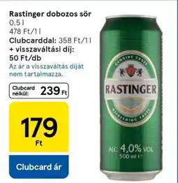 Tesco Rastinger dobozos sör ajánlat