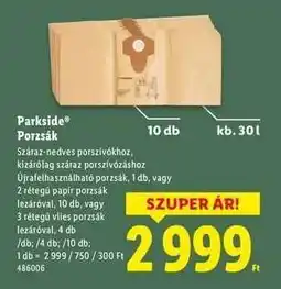 Lidl PARKSIDE Porzsák ajánlat