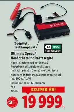 Lidl ULTIMATE SPEED Hordozható indításrásegítő ajánlat