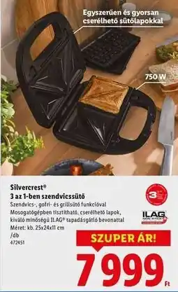 Lidl Silvercrest 3 az 1-ben szendvicssütő ajánlat