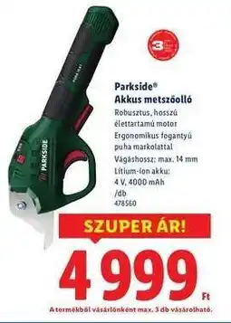 Lidl PARKSIDE Akkus metszőolló ajánlat