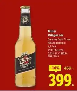 Lidl MILLER Világos sör ajánlat