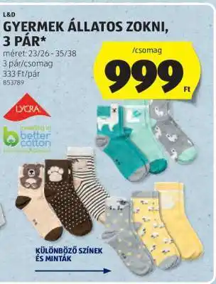 Gyermek állatos zokni, 3 pár