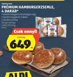 ALDI PRÉMIUM HAMBURGERZSEMLE, 4 DARAB ajánlat