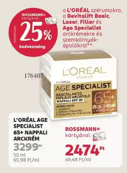 Rossmann L'Oréal Age Specialist 65+ nappali arckrém ajánlat