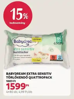 Rossmann Babydream Extra Sensitiv Törlőkendő quattropack ajánlat